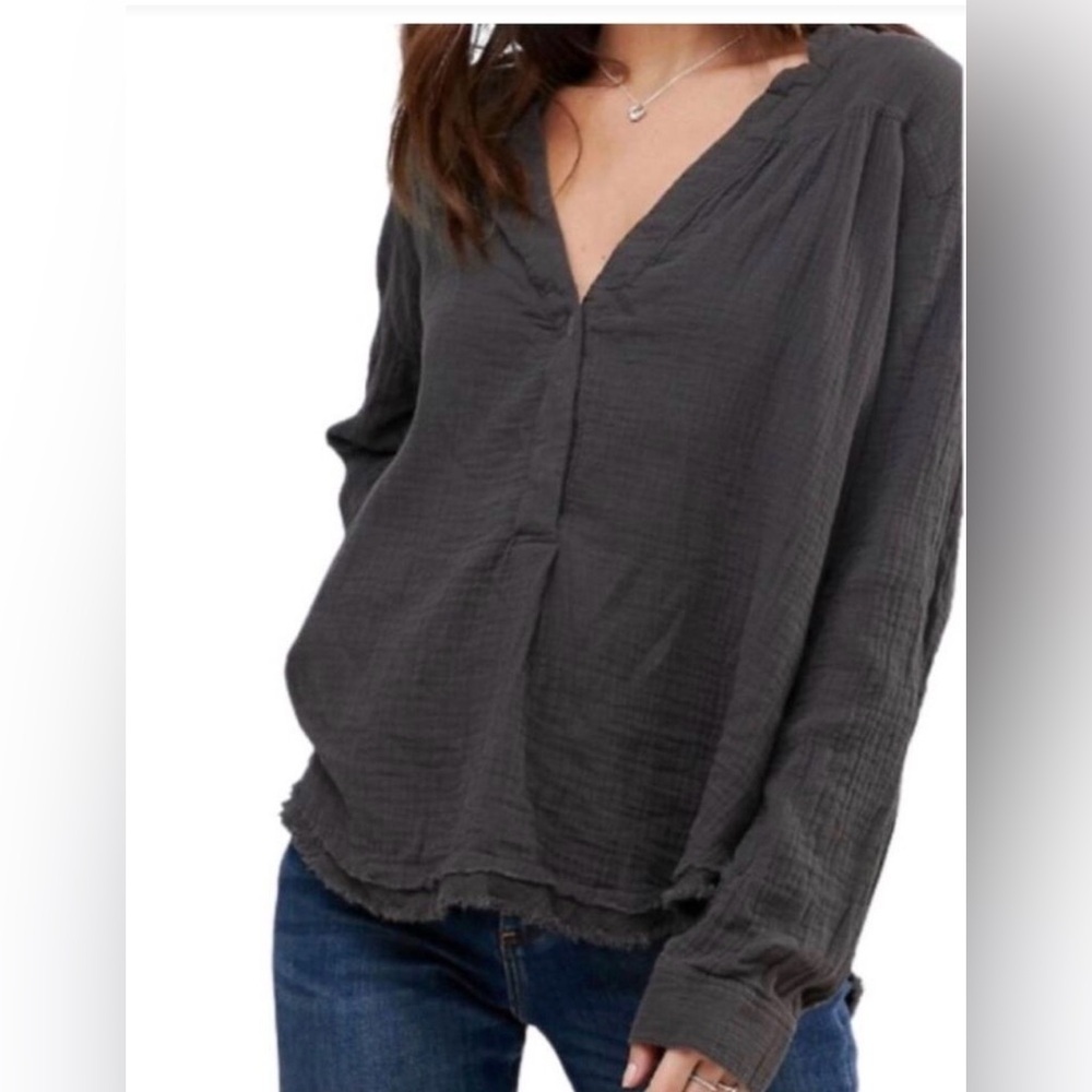 Free People Changing Horizons Gauze Top Charcoal , XS